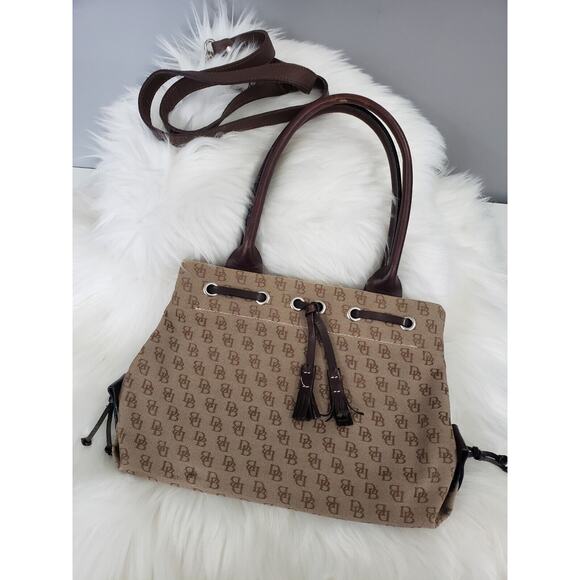 Dooney & Bourke Purse Tan Logo Monogram Satchel Shoulder Bag Vintage Y2k LEATHER - Picture 1 of 11